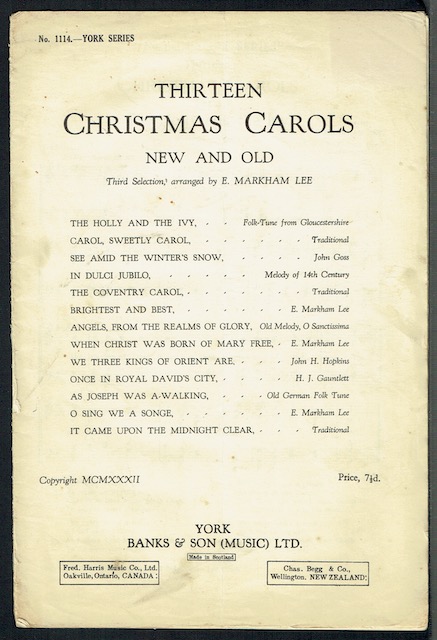 Thirteen Christmas Carols, New And Old: Third Selection, Arranged By E. Markham Lee
