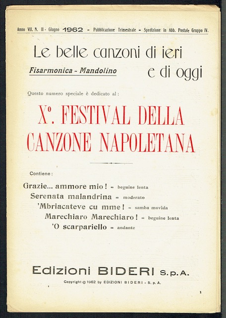 10th Festival Della Canzone Napoletana: Le Belle Canzoni Di Ieri E Di Oggi. Fisarmonica - Mandolino