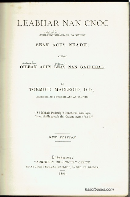 Leabhar Nan Cnoc: Comh-Chruinneachadh Do Nithibh Sean Angus Nuadh; Airson Oilean Agus Leas Nan Gaidheal Le Tormoid MacLeod