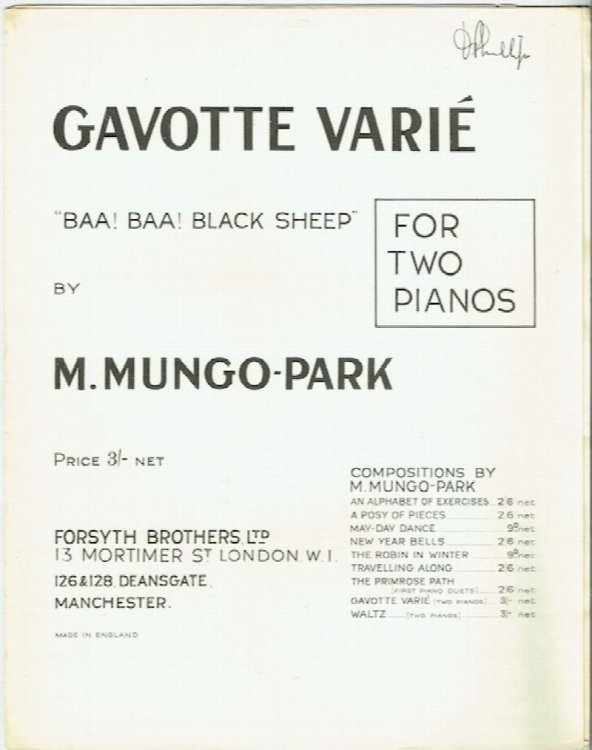 Gavotte Varie: Baa! Baa! Black Sheep For Two Pianos
