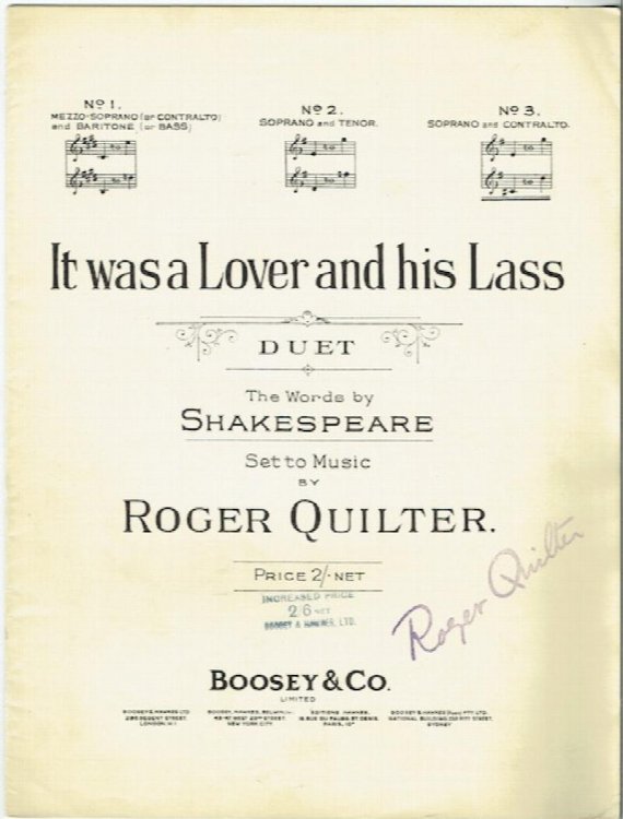 It Was A Lover And His Lass: Duet, No. 3 For Soprano and Contralto