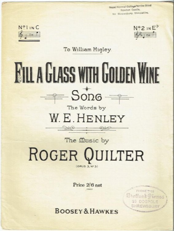 Fill A Glass With Golden Wine: Song, No. 1 in C
