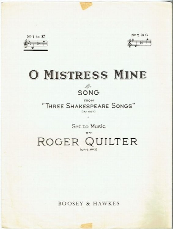 O Mistress Mine (op. 6, No. 2): Song, No. 1 in E flat