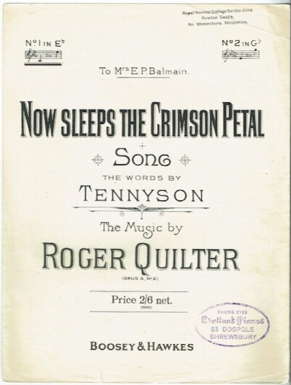 Now Sleeps The Crimson Petal (op. 3, No. 2): Song, No. 1 in E flat
