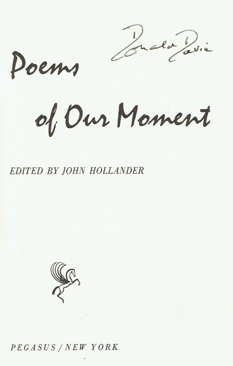 Poems Of Our Moment: Contemporary Poets Of The English Language (signed by Donald Davie)