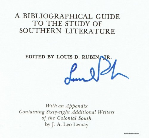 A Bibliographical Guide To The Study Of Southern Literature (Signed)