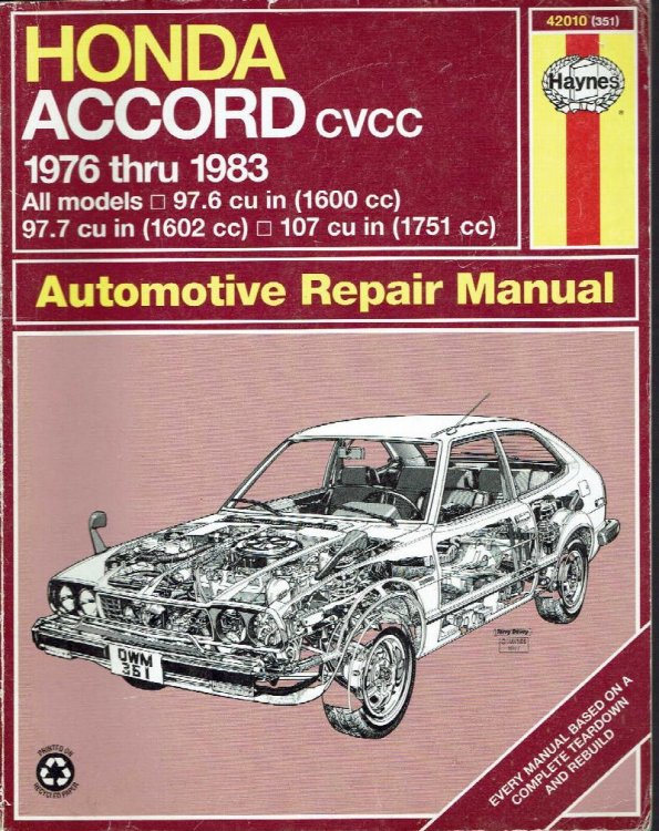 Haynes Honda Accord Automotive Repair Manual 1976-1983 All Models