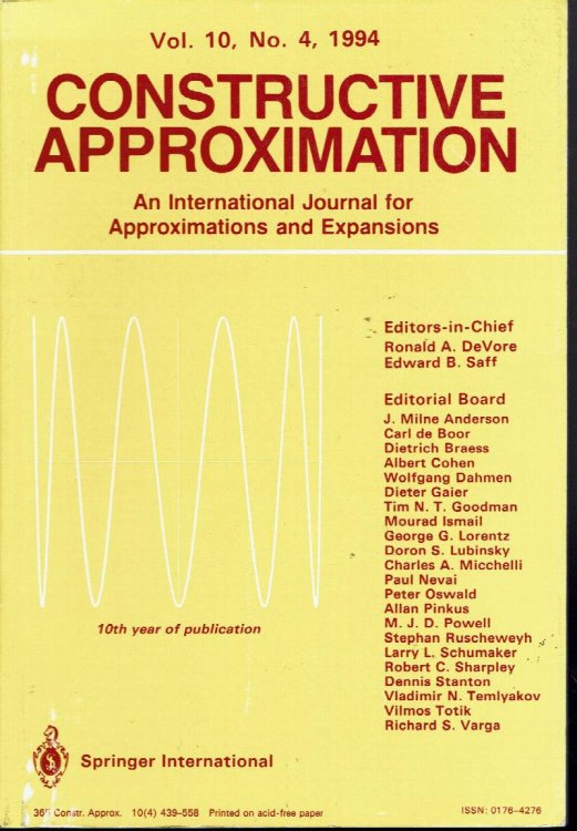 Constructive Approximation: An International Journal for Approximations and Expansions, Vol. 10 No. 4, 1994