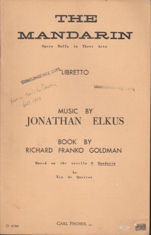 The Mandarin: Opera Buffa in Three Acts, Libretto