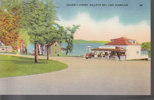 Nourse's Corner Mallets Bay, Lake Champlain circa 1940 Linen Postcard