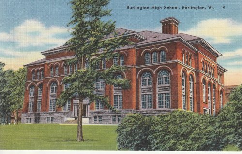 Burlington High School circa 1930 Burlington, VT Linen Postcard