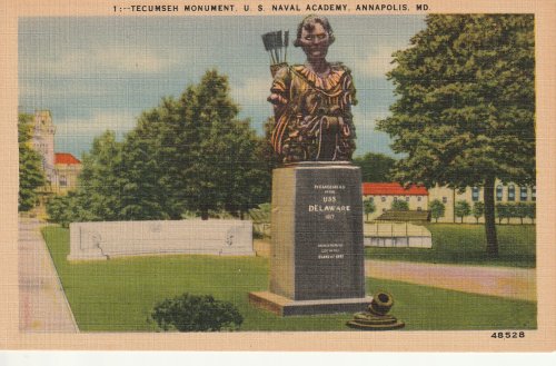 Tecumseh Monument US Naval Academy Annapolis MD circa 1930 Linen Postcard