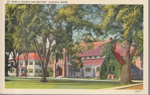 St. Mark's Church and Rectory, Augusta, ME circa 1930 Linen Postcard