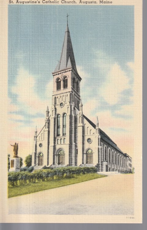 St. Augustine's Catholic Church Augusta, ME circ 1930 Linen Postcard