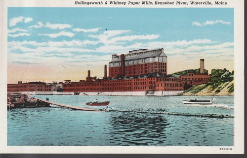 Hollingsworth & Whitney Paper Mill, Waterville, ME Kennebec River circa 1925 Postcard
