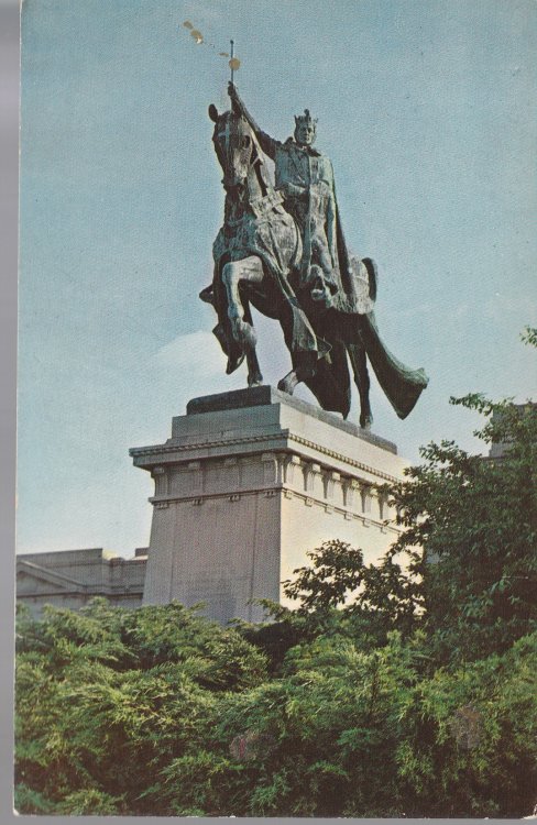 King Louis IX Statue, Forest Park, St. Louis, MO circa 1960 Photo Postcard
