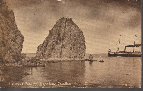 Hermosa Passing Sugar Loaf, Catalina Island, CA 1912 Postcard