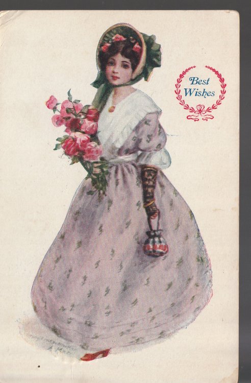 Best Wishes Doll Postcard 1909