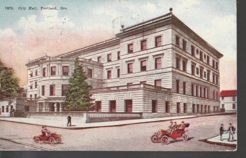 Portland OR City Hall 1915 Vehicles 1 Washington Postcard