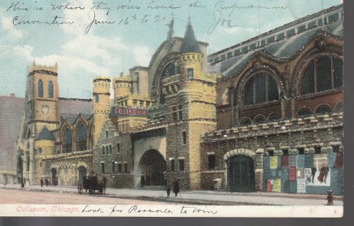Coliseum, Chicago circa 1908 Postcard Glitter Trim