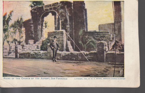 Ruins, Church of the Advent, San Francisco 1906 Hearst Photo Postcard