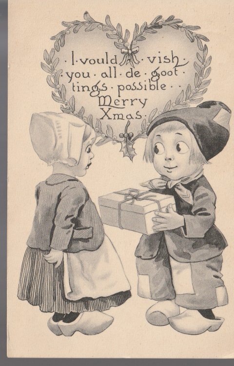 Christmas Greeting 1912 Dutch Children Pen & Ink Vintage Postcard