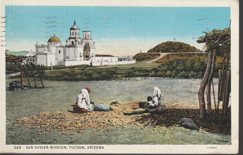 San Xavier Mission, Tucson, AZ 1937 Linen Postcard