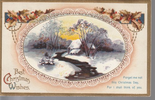 Christmas Wishes 1912 Woodland Cabin, Art Postcard 1 Washington