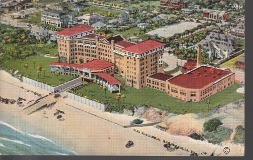 Clarendon Hotel Aerial View Daytona Beach FL 1938 1 Franklin Linen Postcard