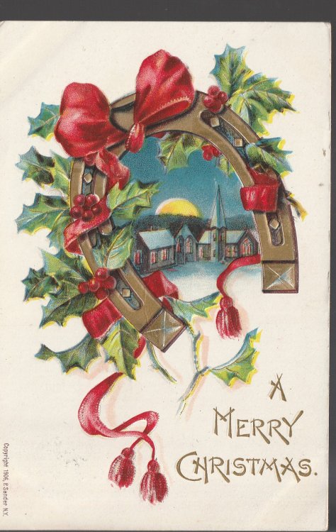 Christmas Greeting Postcard Horseshoe 1906 Embossed