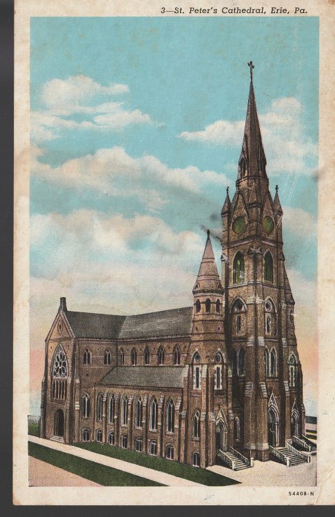 St. Peter's Cathedral Erie, PA 1948 Postcard