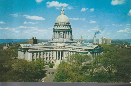 Wisconsin State Capitol Aerial View, Madison, WI Photo Postcard, circa 1960