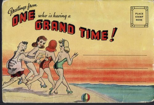 Having a Grand Time, Greetings Postcard Book Vintage (circa 1938) Cartoons