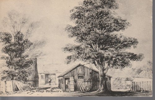 The Village Blacksmith's Shop, Vautin Sketch, Art Postcard 1955