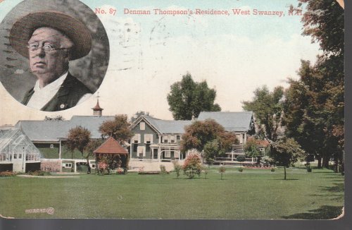 West Swanzey NH Denman Thompson Residence Postcard 1 Franklin Stamp 1907