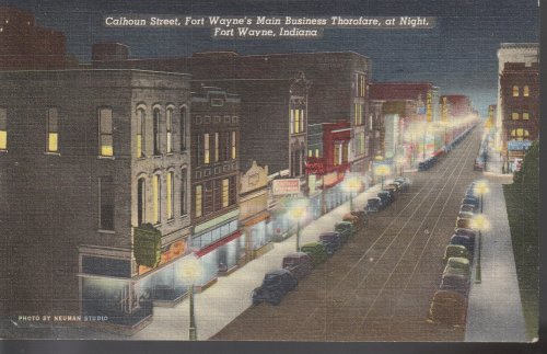 Fort Wayne IN 1947 Calhoun St Business District At Night 1 Washington Linen