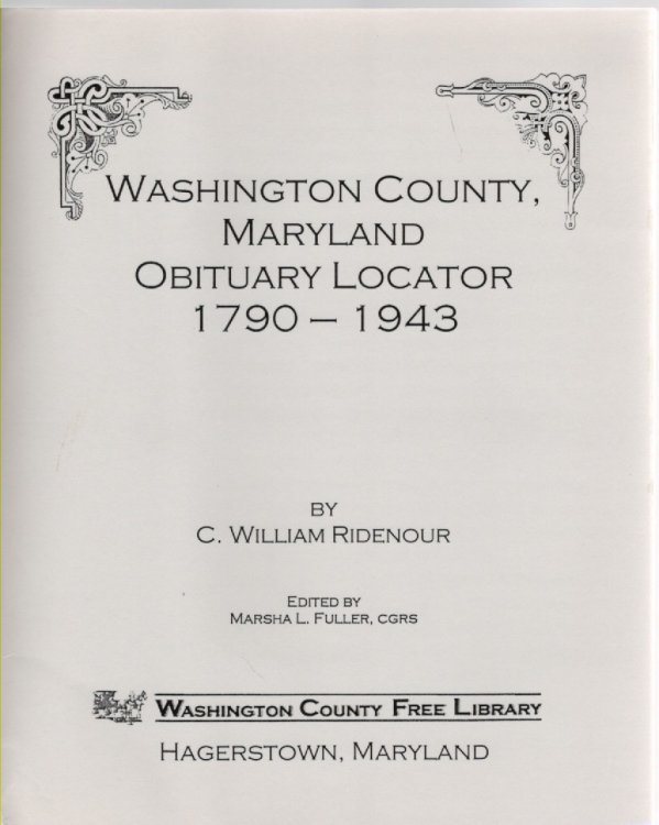Washington County, Maryland Obituary Locator 1790-1943