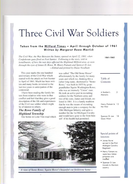 Three Civil War Soldiers Taken from the Milford Times - April through October of 1961
