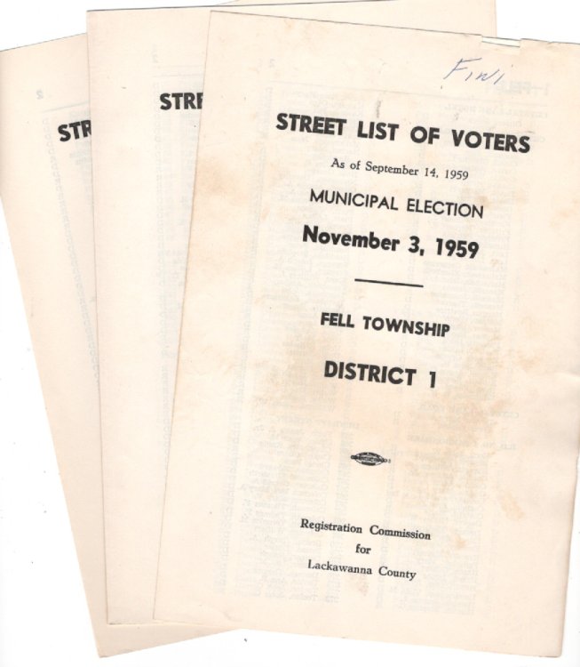 Street List of Voters As of September 14, 1959 Municipal Election November 3, 1959 Fell Township District 1, District 3, District 4