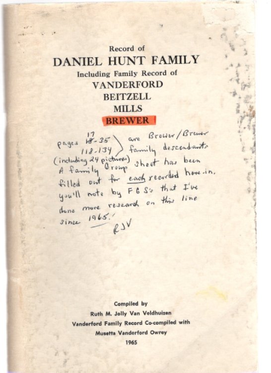 Record of Daniel Hunt Family Including Family Record of Vanderford Beitzell Mills Brewer