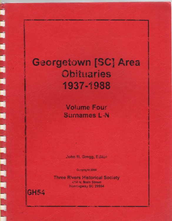 Georgetown (SC) Area Obituaries 1937-1988 Volume Four Surnames L-N