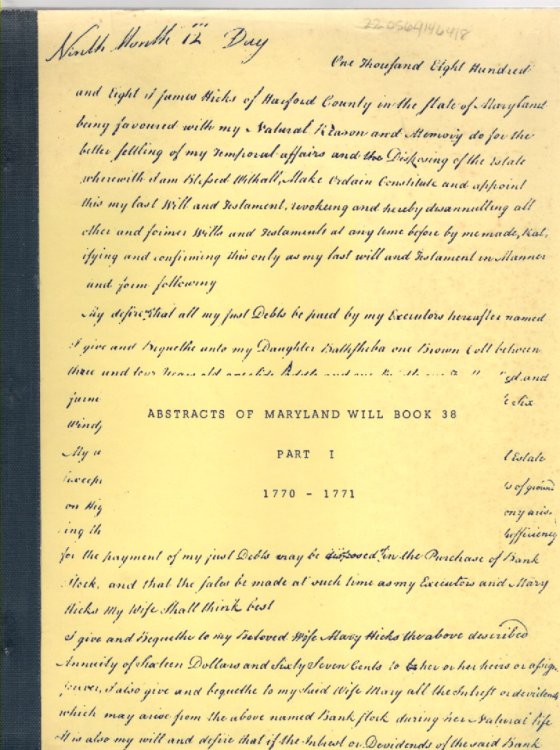 Abstracts of Maryland Will Book 38 Part I 1770-1771