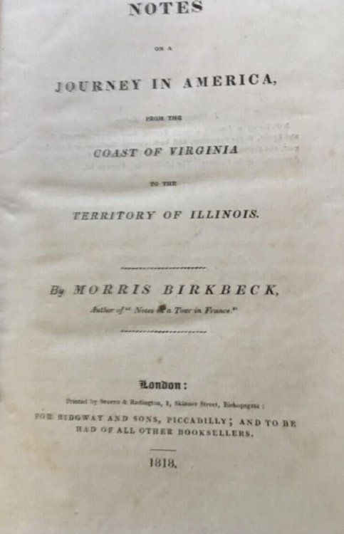 Notes On A Journey In America From The Coast Of Virginia To The Territory Of Illinois