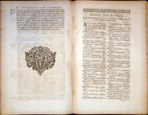 Opera Quaecumque Extant. Provdevnt nvnc Primvm Studio Joannis Garnerii Societatis Jesu Presbyteri, Qui Notas etiam ac Dissertationes addidit. [12x12cm engraved device bordered by a snake eating its tail, two egrets fighting over a small snake and below a rural countryside]
