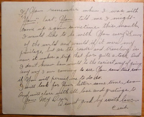 A love letter with plans for property and marriage and a trip to Ohio.