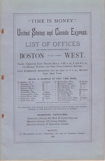Time is Money: United States and Canada Express List of Offices and other Points Forwarded from Boston to All Points West