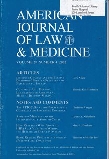 American Journal of Law & Medicine Vol 28 No. 4 2002: Consent and the Elusive Dichotomy Between Standard and Experimental Therapy