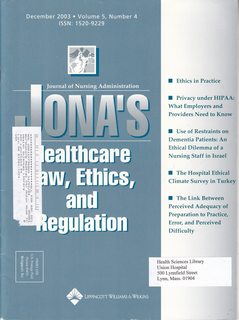 JONAS Healthcare Law, Ethics and Regulation Vol 5 No 4 Dec. 2003: Ethics in Practice