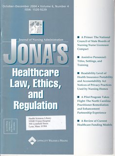 JONAS Healthcare Law, Ethics and Regulation Vol 6 No 4 October-December 2004: A Primer- The National Council of State Boards of Nursing Nurse Licensure Compact