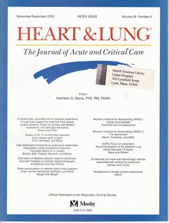 Heart and Lung: The Journal of Acute and Critical Care Vol 29 No. 6 November/December 2000; Index Issue